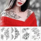 Geometric Flower Temporary Tattoos - Peony Rose Tattoo Stickers Body Art Tattoos