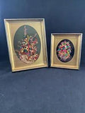 Set of Two Vintage framed Dried Flowers shadow box Bright Vibrant Color Oval