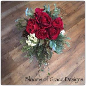 Red bride bouquets, bridesmaids bouquet, winter bridal bouquet, holiday wedding bouquet, red roses bouquet.
