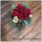 Red bride bouquets, bridesmaids bouquet, winter bridal bouquet, holiday wedding bouquet, red roses bouquet.