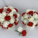 Artificial wedding bouquets flowers sets ivory red gypsophila