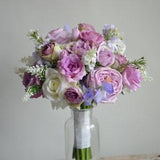 Fake Flowers Bridal Bouquets, Lilac Purple Mauve Wedding Bouquet, Light Warm Lavender Real Touch Flowers, Purple Wedding Bouquet