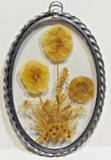 Vintage Dried Pressed Flowers in Oval Metal Picture Frame