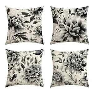Peony Flower Throw Pillow Covers 20x20 inch Ink Painting Style Decorative