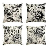 Peony Flower Throw Pillow Covers 20x20 inch Ink Painting Style Decorative