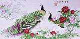 STUNNING ORIENTAL ASIA ART CHINESE WATERCOLOR PAINTING-Peacock bird&Peony flower