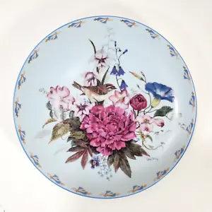 Golden Crowned Kinglets Sitting Sunny in Peonies Bluebells Collector Plate 3