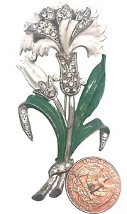 Vintage Unsigned Coro Figural Enameled Carnation Flower Brooch