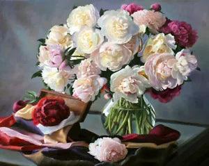 Peony flowers in glass vase oil painting Giclee art printed on canvas L3359