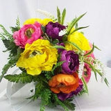 Bridal bouquet wedding flowers bouquets, Wedding multi-color ranunculus flower bouquets purple yellow orange roses tropical colorful bright