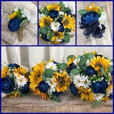 Rustic Sunflower Bridal Bouquet, Daisy Sunflower and Navy Bridal Flowers,  Daisy Sunflower Theme Wedding, Navy Garden Wedding Theme