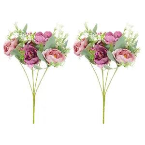 6 Branch Artificial Silk Peony Hydrangea, 2Pack Flowers, Purple Bean Paste Color