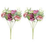 6 Branch Artificial Silk Peony Hydrangea, 2Pack Flowers, Purple Bean Paste Color