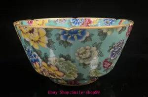 9" Yongzheng Famille Rose Porcelain Fengshui Peony Flower Pattern Bowl Cup