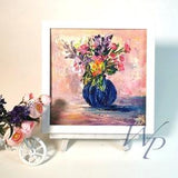 Bouquet Flowers Painting Original Art Pink Peonies Painting 8"x 8" Lavender Painting Flowers Wall Art Peony Artwork Small Painting Roses Art