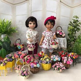 Tonner Ellowyne Lizette Sydney Barbie, Cami  wicker basket of Blue, Red, pink and purple Roses DIORAMA