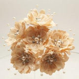 Set of 6 Beige/Ecru Organza Pearl & Rhinestone Flowers