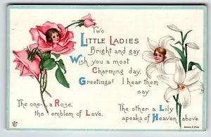 Flower Head Girls Postcard Fantasy Little Ladies Bright And Gay James E Pitts