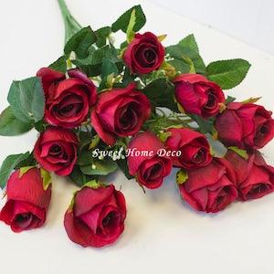 JennysFlowerShop 11'' Silk Rose Bud Artificial Flower Bunch (12 Stems/12 Flowers) Wedding Home Decoration Red
