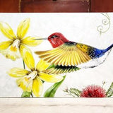 Large hummingbird art decor, Orchid oil painting, Colorful floral artwork Hummingbird and orchid butterfly wall art canvas Hummingbird gifts
