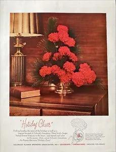 1958 Colorado Carnations Magazine Color Print Ad Holiday Cheer Red Flowers