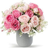 Artificial Peonies Silk Flowers, Pink Faux Peony Bouquet 4 Bundles Mix Pink