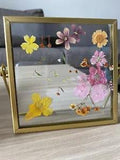 Vintage Pressed Yellow Daisy Flower & Wall Hanging In Brass Frame 4 in
