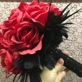 Bouquet of roses, Bridal accessory,Red/Black bouquet, Feather bouquet,Gothic bouquet,Rhinestones bouquet,Classic Wedding,Gatsby Wedding