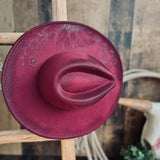 Wide Brim Hat with Pyrography Burned Sunflower Floral Design