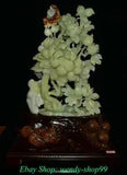 20" China Natural Xiu Jade Carving Feng Shui Peony Flower Bird Base Statue