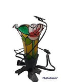 MCM Tiffany Style Tulip Lily Trumpet Table Night Lamp w/Metal Dragonfly  7.5"