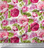 Soimoi Cotton Poplin Fabric Leaves & Peony Floral Printed Fabric-WYj