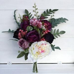 Wedding bouquet set Dark plum bouquet Plum lilac bouquet toss bouquet fall wedding bouquet boho wedding bouquet hydrangea bouquet set