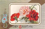 Pretty Pink & Red Carnations on Old Art Nouveau Birthdau Postcard