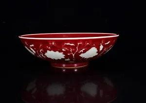 11.4" China Porcelain ming dynasty xuande mark red glaze peony flower Flower pot