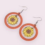 Sunflower Earrings, Wooden Earrings, Summer Accessories, Gift for Her, Yellow Earrings, Hoop Earrings,  Boho Accessories, Floral Earrings