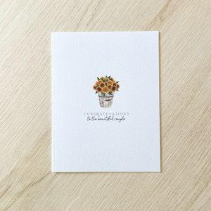 Sunflower wedding card - fall floral wedding card - minimal wedding card - minimal engagement card