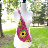 Crochet Crossbody Bum Bag, Granny Square Sunflower Crossbody Body Bag, Granny Square Body Bag, Crossbody Bag, Crossbody Bag, Fanny Bag