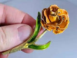 Flower Carnation on Stem Orange WEISS Vintage Gold Pin Brooch V-5065