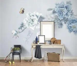 3D Blue Peony Flower G3470 Wallpaper Wall Murals Removable Self-adhesive Honey