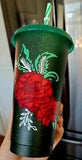 Starbucks Glitter Cold Cup Christmas Carnation Print Holiday 2022 Stripe Straw