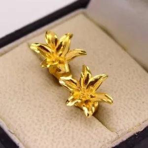 Stunning New 18K Yellow Gold Filled 15mm Lily Flower Stud Post Earrings