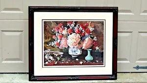 1989c HIGH QUALITY PRINT"PEONIES"COMPOSITION OF FLOWERS IN CHINESE VASE