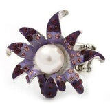 Lavender/ Deep Purple Enamel, Crystal, Simulated Pearl Calla Lily Flex Ring In