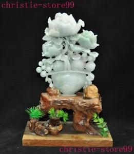China Natural Emerald Green Jade Jadeite carved peony flowers statue ornaments