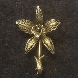 Vintage Exceptional continental Silver wire Orchid brooch with silver wire filagree work and gilt
