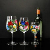 Hand Painted Wine Glasses, mixed flowers, Pair, Wild flowers,