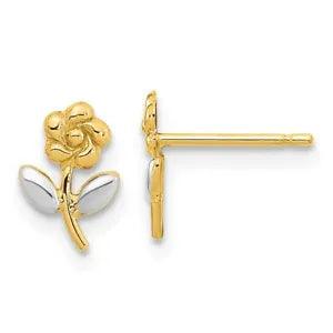 14K Yellow Gold Flower Stud Earrings