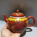 vintage chinese yixing purple clay teapot zisha painted peony flower teaware art