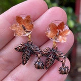Real Miniature Chiloschista viridiflava Orchid Flower and the Little Lady Bugs Earrings OOAK Dried Flowers from my Garden